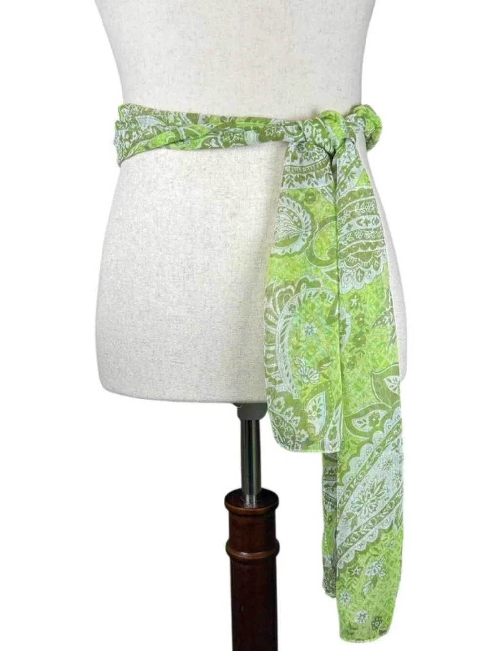 vintage semi-sheer scarf with green paisley print